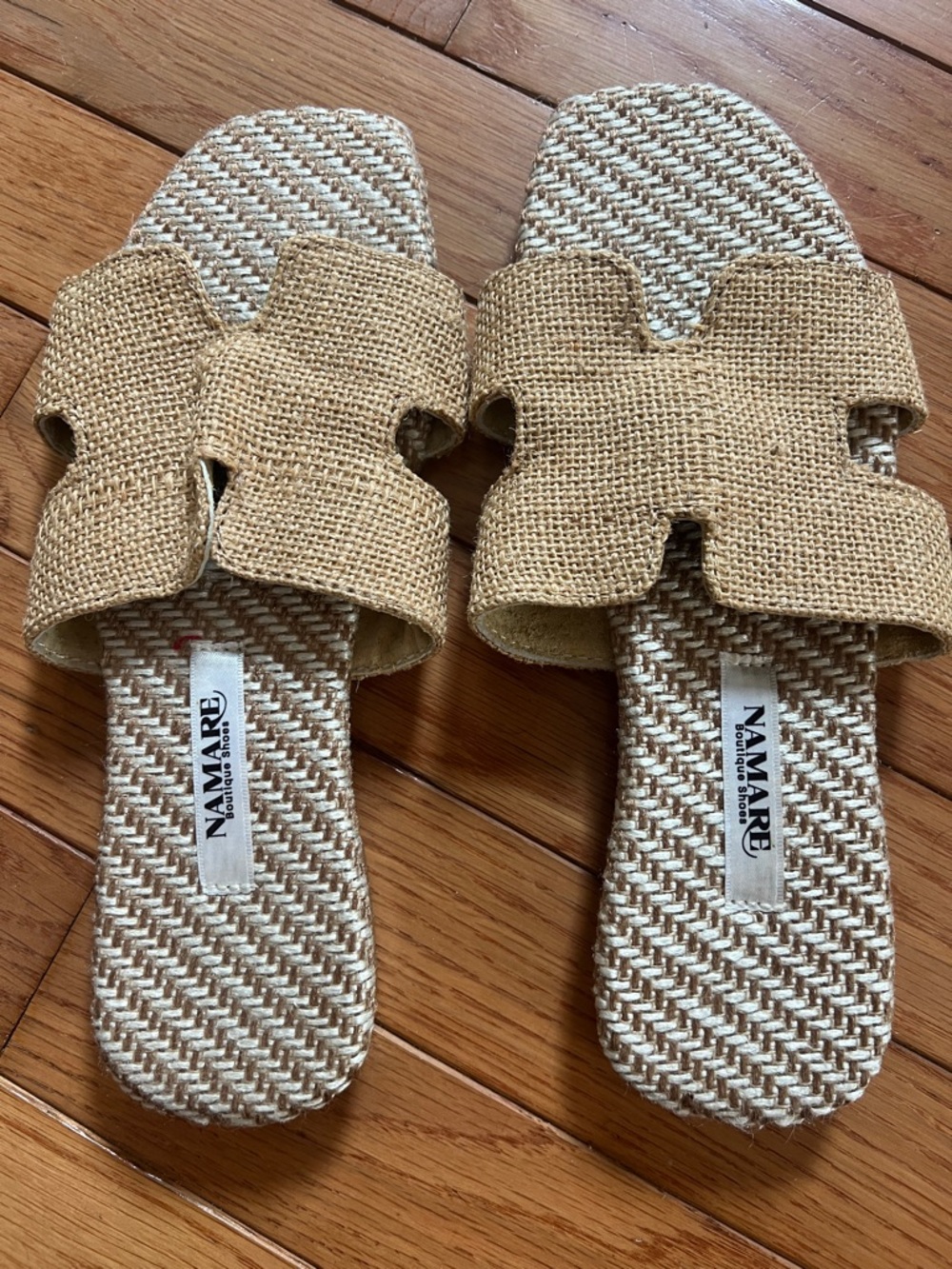 Woven Slide Sandals in Tan